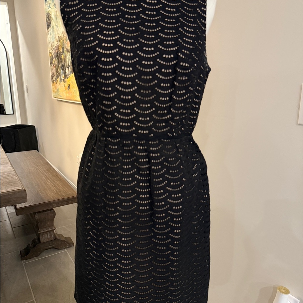 LOFT Black Sheath Midi Dress Sleeveless Crew Neck